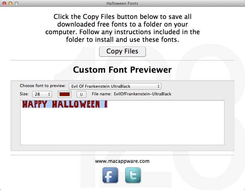 Halloween Fonts 3.0 : Main Window
