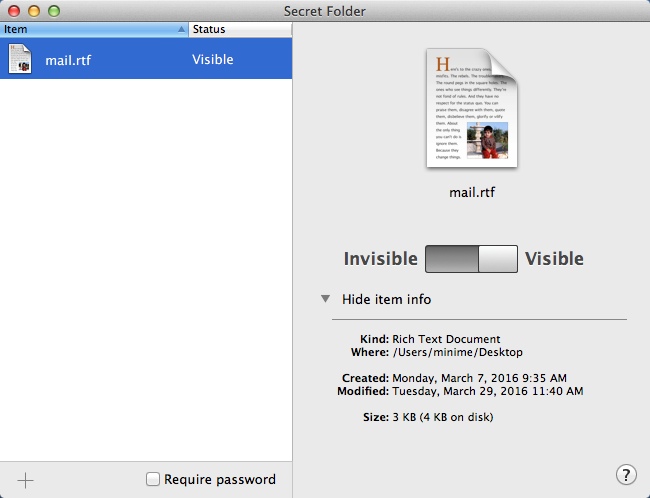 Secret Folder 9.0 : Main Window