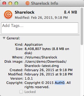 Sharelock 1.0 : Version Window