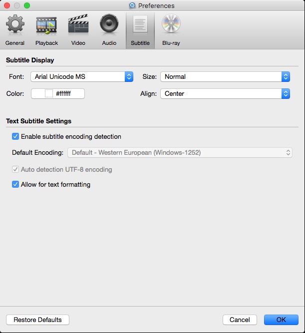 Macgo Mac Blu-ray Player 2.16 : Subtitle Options