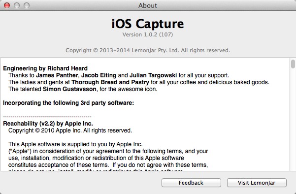 iOS Capture 1.0 : About Window