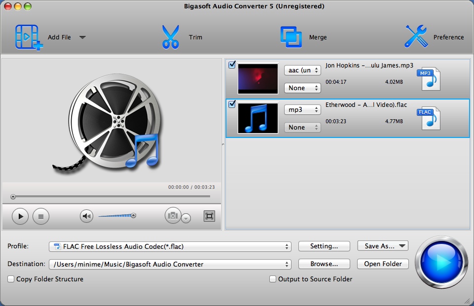 Bigasoft Audio Converter 5.0 : Main Window