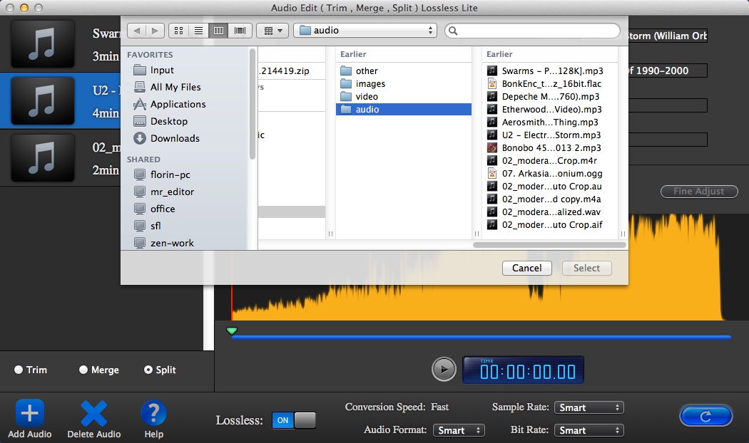 Audio Edit ( Trim , Merge , Split ) Lossless Pro 3.1 : Selecting Input Files