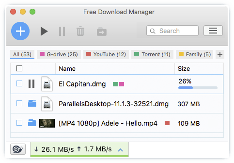Free Download Manager 5.1 : Main window