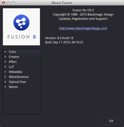 Fusion 8.0 beta : About Window