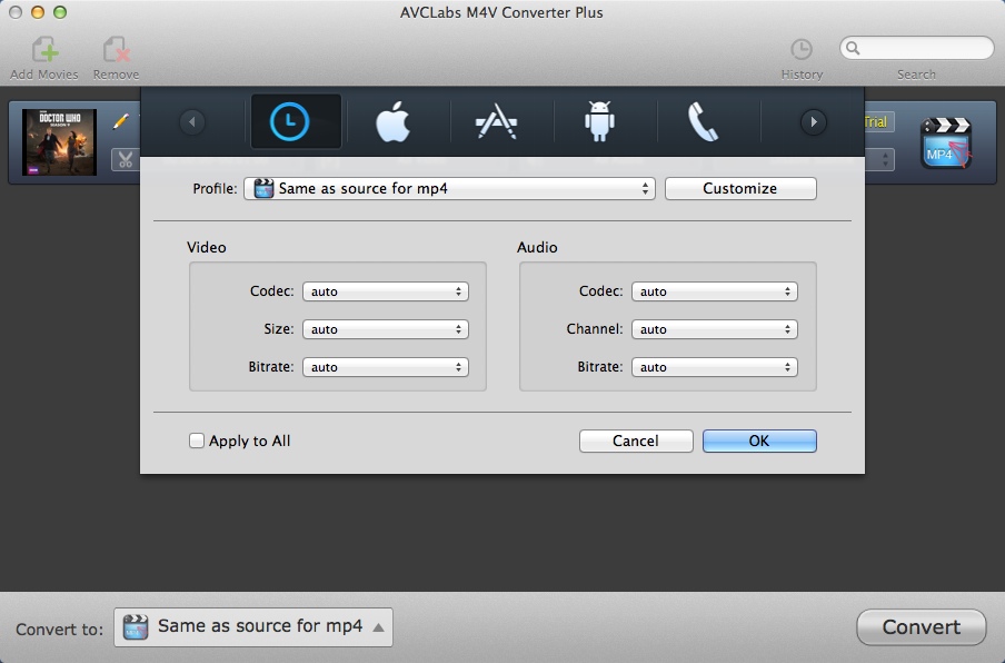 AVCLabs M4V Converter Plus 4.1 : Configuring Advanced Output Settings