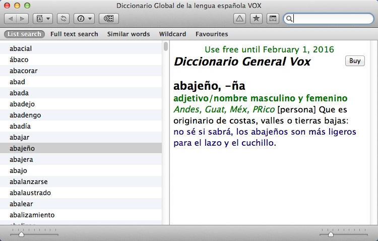 VOX Spanish Dictionaries 8.6 : Main Window