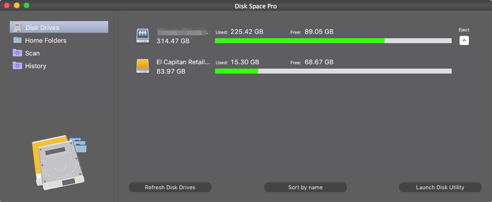 Disk Space Pro 2.4 : Main Window