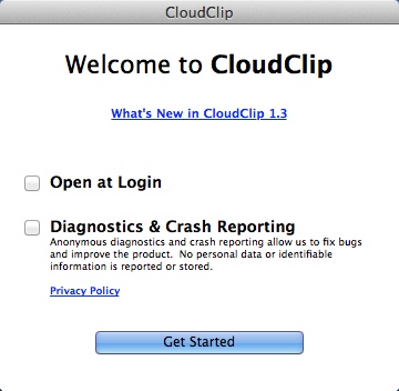 CloudClip Manager 1.3 : Welcome Window
