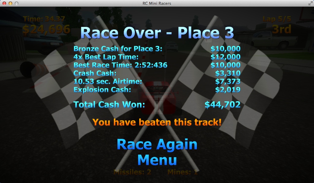 RC Mini Racers 2.8 : Completed Level Statistics Window