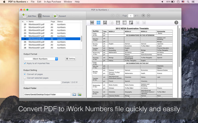 PDF to Numbers + 1.1 : Main Window