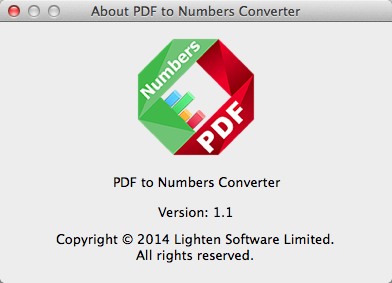 PDF to Numbers Converter 1.1 : About Window