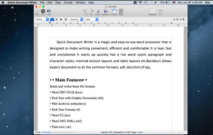 Quick Document Writer 3.1 : Main window