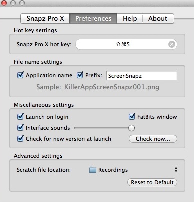Snapz Pro X 2.6 : Program Preferences