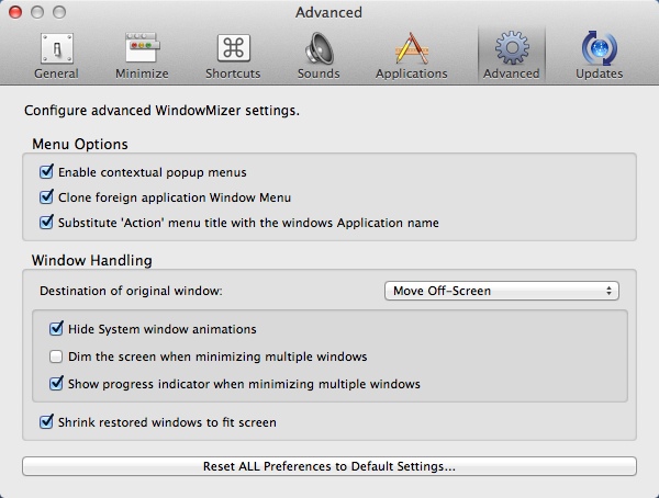 WindowMizer 4.3 : Configuring Advanced Settings