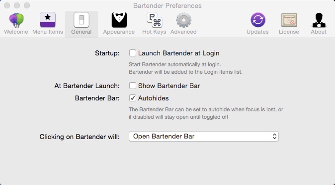 Bartender 2.1 : Configuring General Settings
