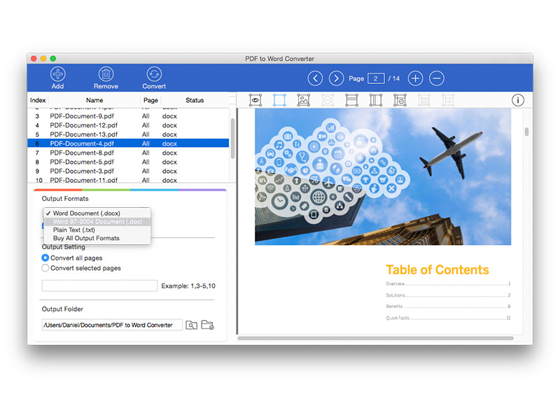 Lighten PDF to Word Converter for Mac 4.0 : Main Window