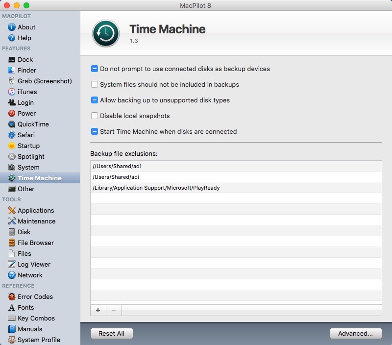 MacPilot 8.0 : Configuring Time Machine Settings