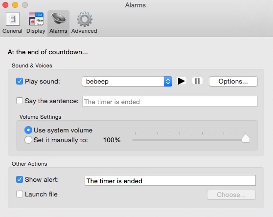 InerziaTimer 2.4 : Configuring Alarms Settings