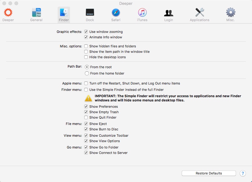 Deeper 2.1 : Configuring Finder Settings