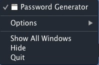 PasswordCreator 1.0 : Dock Menu