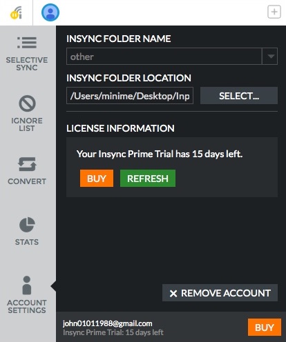 Insync 1.3 : Configuring Account Settings