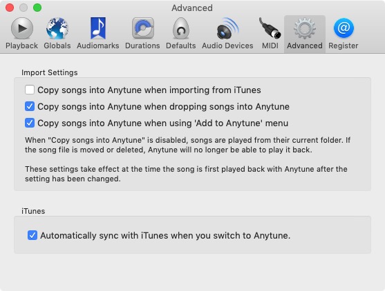 Anytune 2.3 : Advanced Preferences 