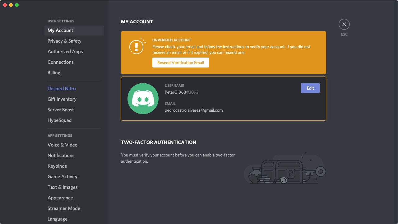 Discord 0.0 : My Account Preferences