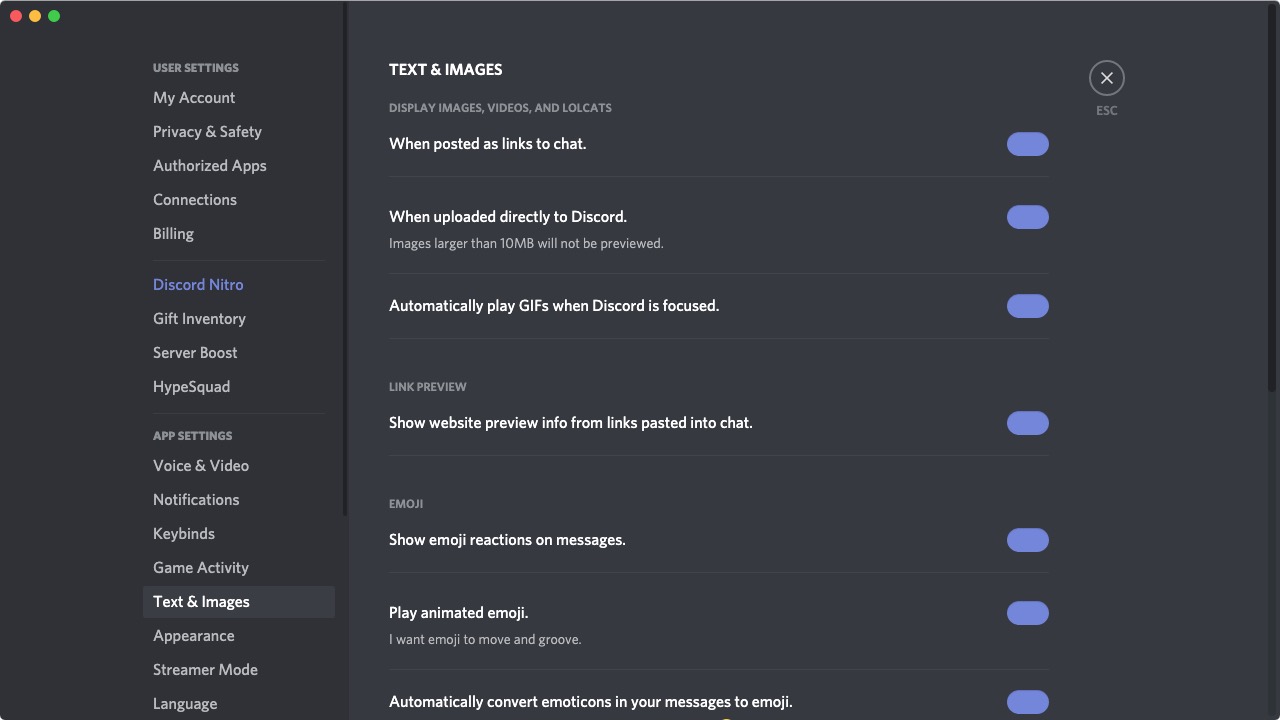 Discord 0.0 : Text and Image Preferences