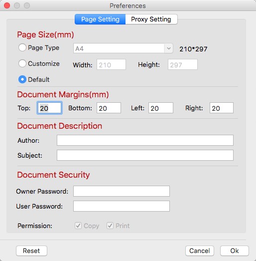 Amacsoft CHM to PDF for Mac 2.1 : Page Settings