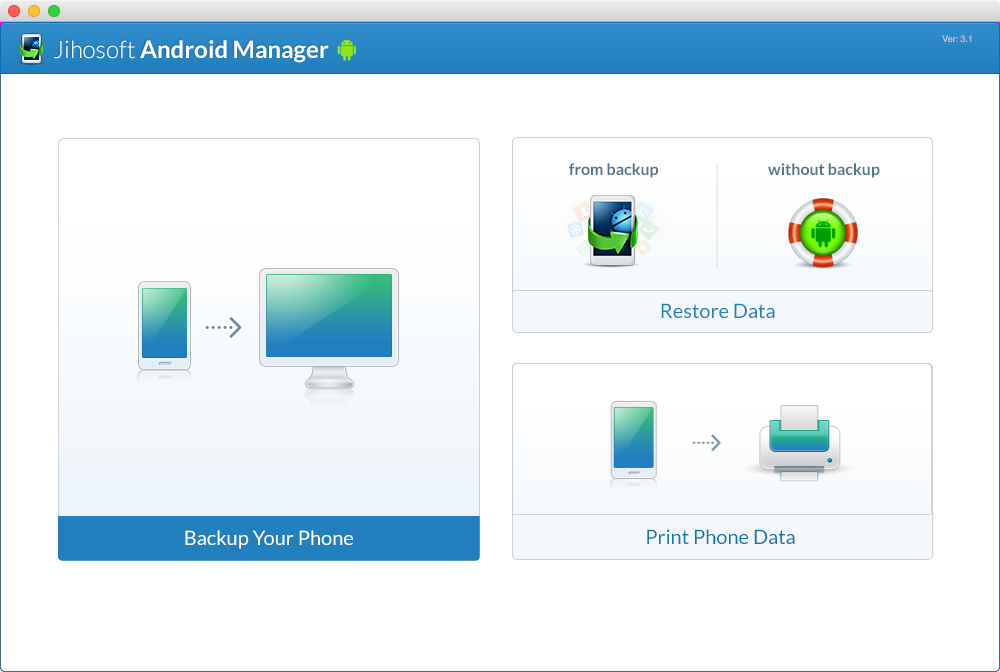 Jihosoft Android Manager 2.0 : Main window