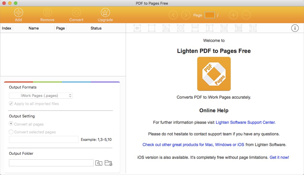 PDF to Pages Free 3.1 : Main Window