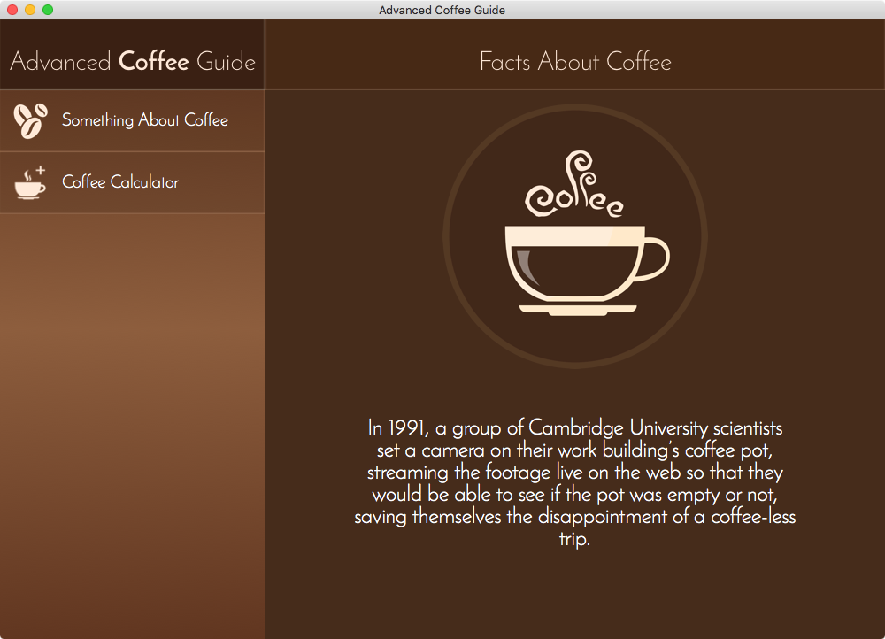 Advanced Coffee Guide 1.0 : Main window