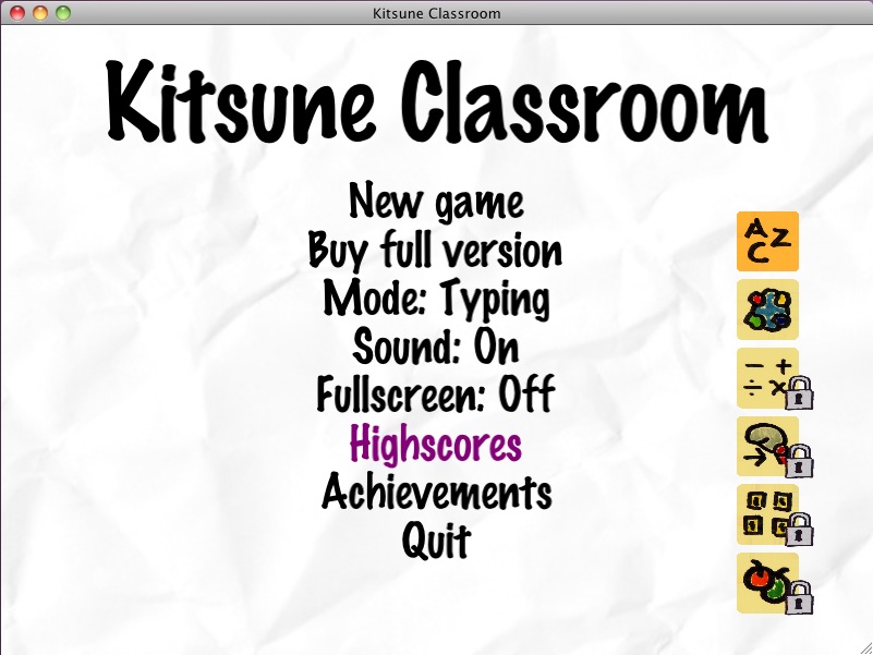 Kitsune Classroom 1.0 : Main menu
