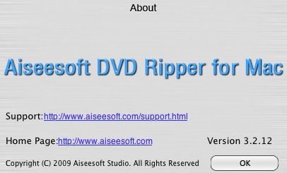 Aiseesoft DVD Ripper for Mac 3.2 : About window