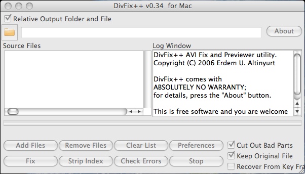 DivFix++ 0.3 : Main window