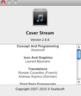 Cover Stream 2.6 : About window