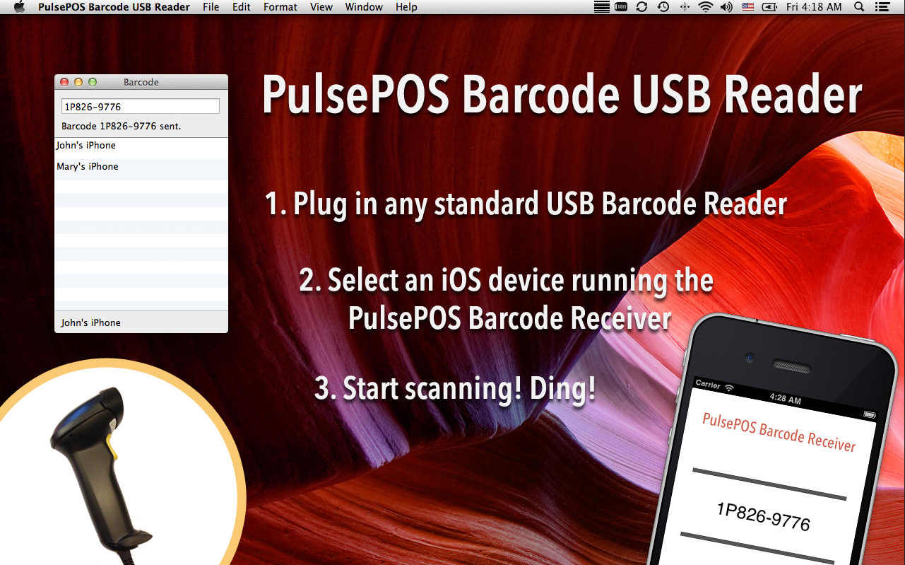 PulsePOS Barcode USB Reader 1.0 : Main Window