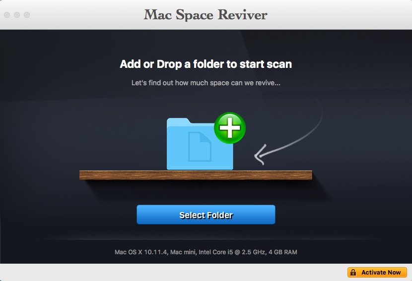Mac Space Reviver 1.0 : Main window