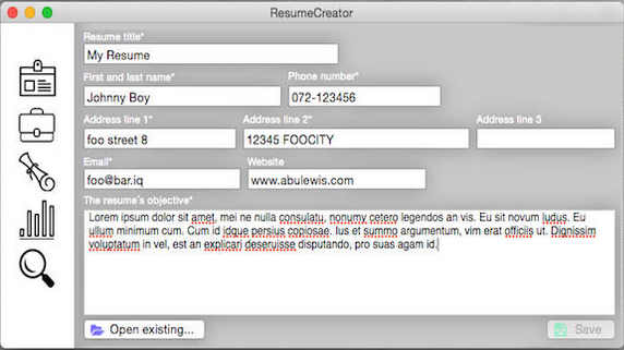 ResumeCreator 1.0 : Main Window