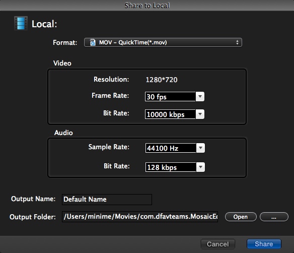 Video Editor Redux - Mosaic Cut 3.1 : Configuring Output Settings