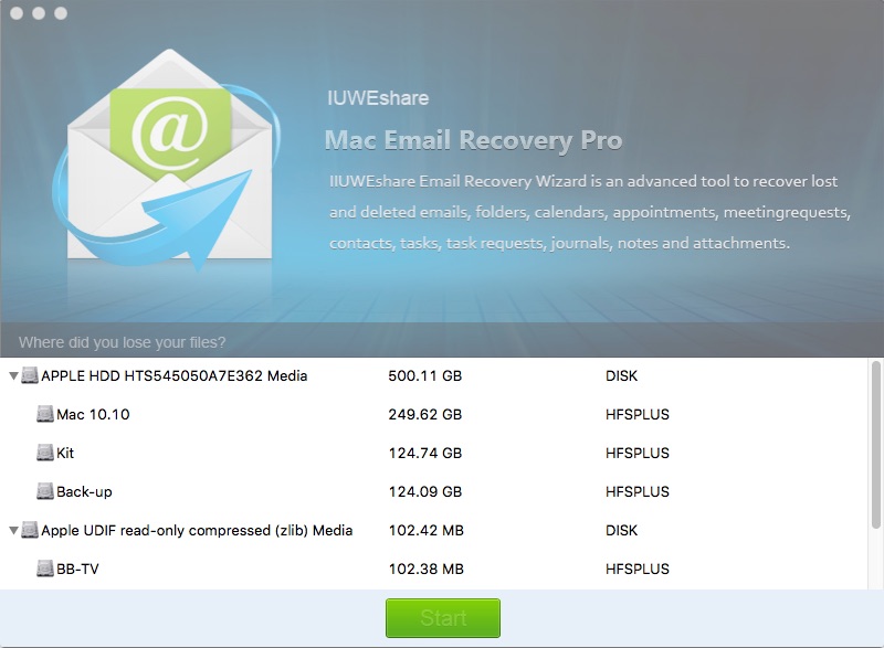 IUWEshare Mac Email Recovery Pro 1.1 : Main window