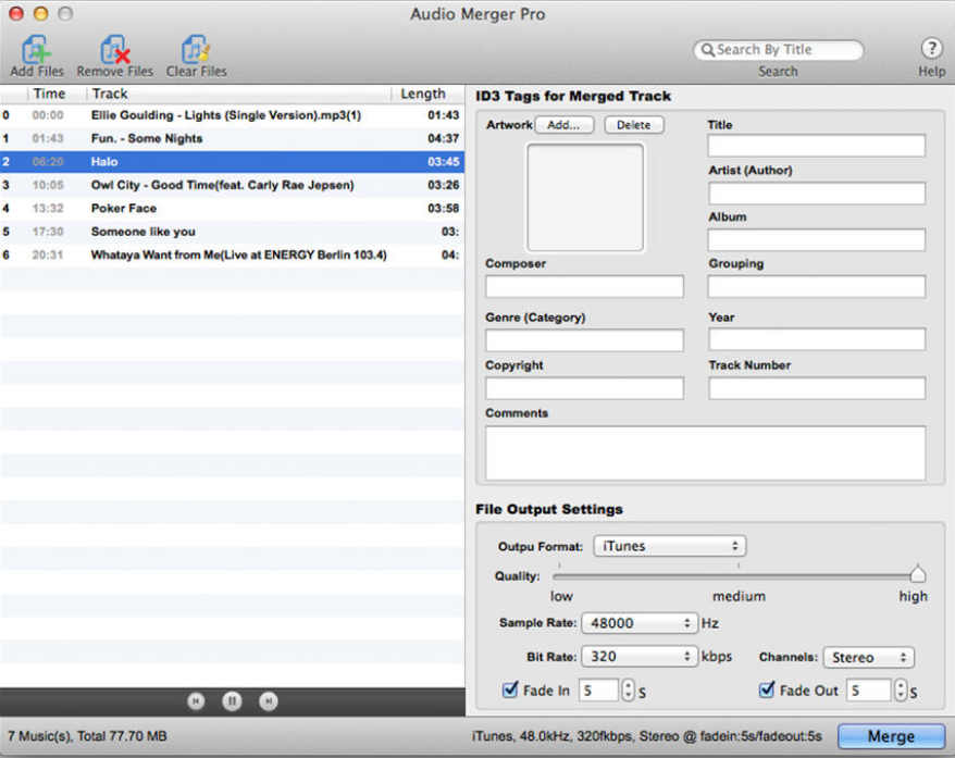 Audio Merger Pro 1.0 : Main Window
