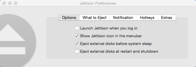 Jettison 1.5 : Options Window