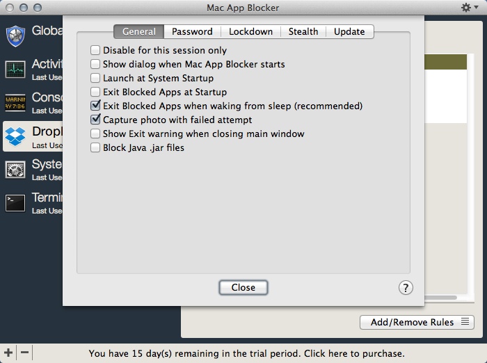 Mac App Blocker 2.8 : Preferences Window