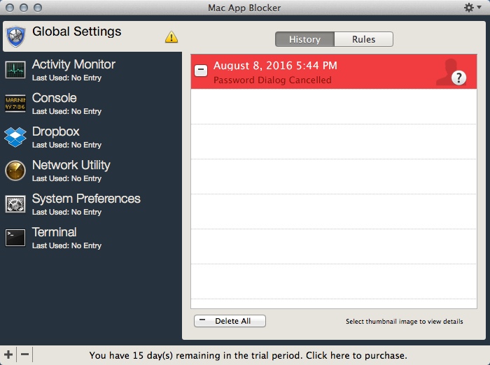 Mac App Blocker 2.8 : Main Window