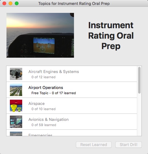 Instrument Rating Oral Prep 2.0 : Main window