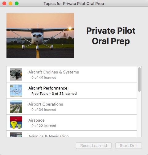 Private Pilot Oral Prep 2.0 : Main window