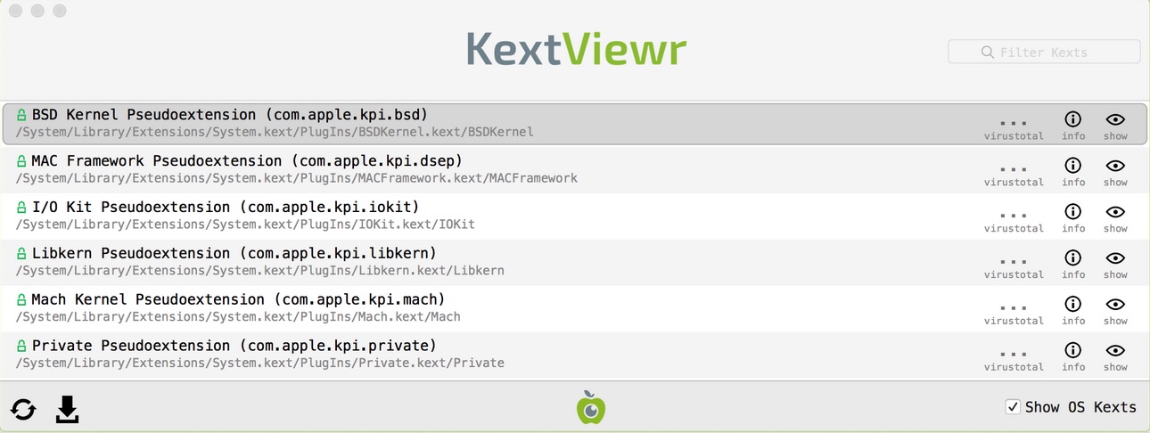 KextViewr 1.1 : Main window