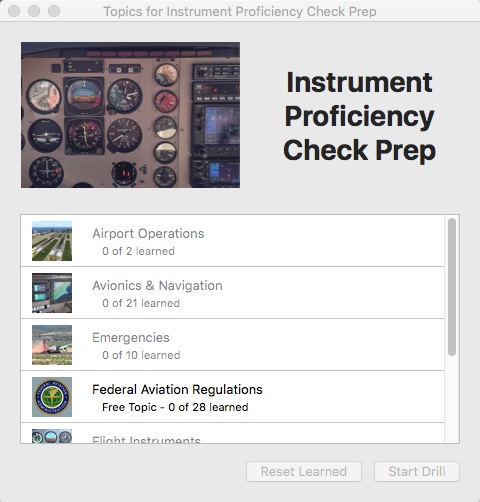 Instrument Proficiency Check Prep 2.0 : Main window